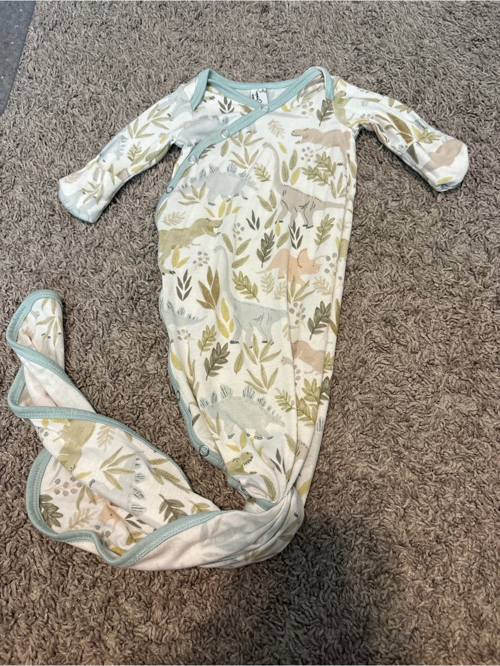 Copper Pearl Newborn Knotted Gown// Dino Print